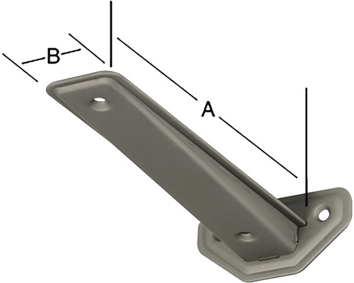 Kovový úhelník s měřicími čarami A a B pro znázornění rozměrů