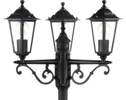 Černé tříplamenové venkovní svítidlo s čirým sklem