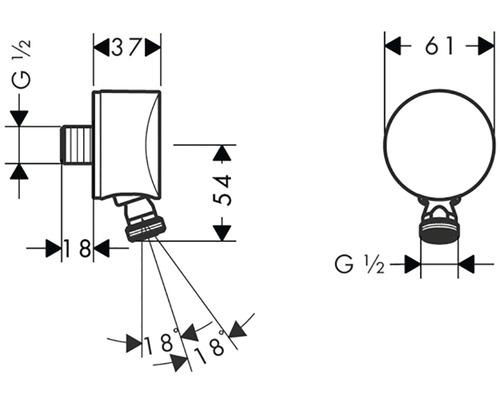 Technický nákres sprchové hlavice s rozměry