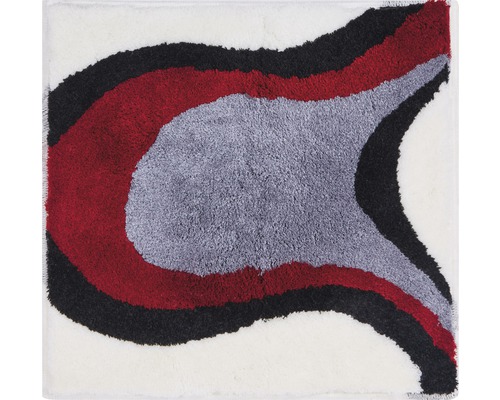 Čtvercový koberec s abstraktním vzorem v šedé, červené a černé barvě