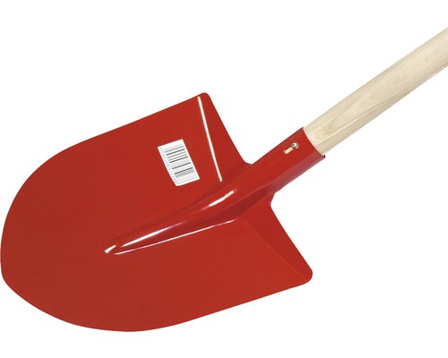 Červený rýč s dřevěnou rukojetí