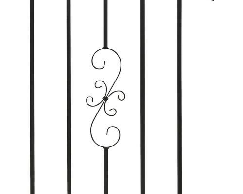 Detail kovového plotového prvku s ozdobným prvkem