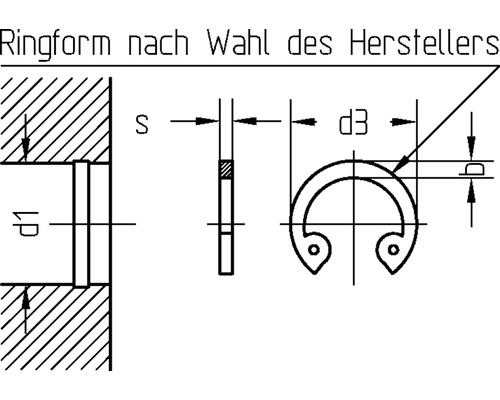 Technický nákres pojistného kroužku s rozměry
