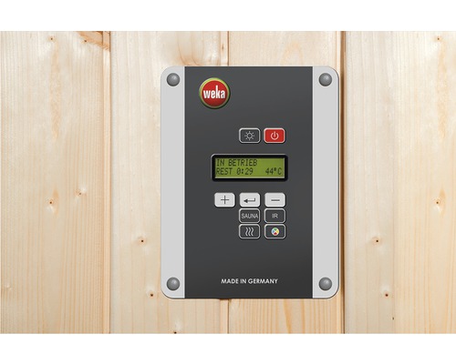 Logo Weka na ovládání sauny s displejem a tlačítky