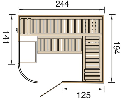 Půdorys sauny s rozměry