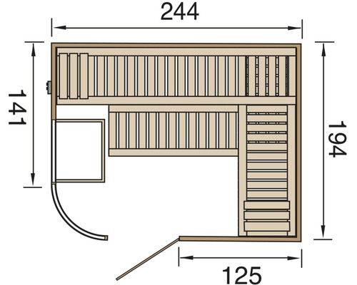 Půdorys sauny s rozměry