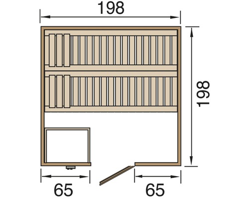 Půdorys sauny s rozměry v centimetrech