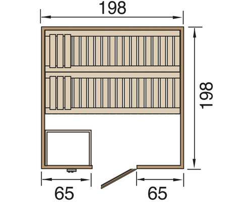 Půdorys sauny s rozměry.