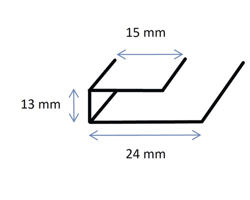 Ilustrace U profilu o rozměrech 13 mm, 15 mm a 24 mm.