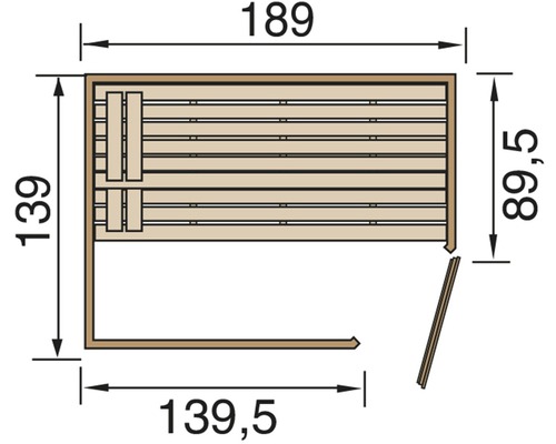 Technický nákres sauny s rozměry