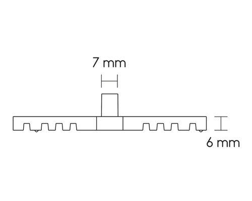 Technický výkres upevňovacího profilu s rozměry 7 mm a 6 mm.