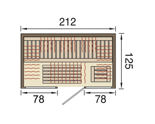 Půdorys sauny s rozměry.