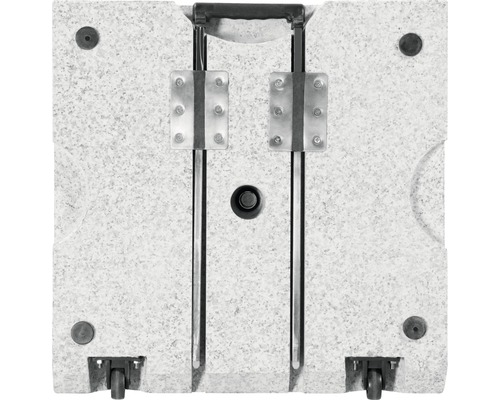 Detailní pohled na rolovací základovou desku pro slunečníky