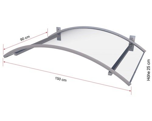 Stříška se šířkou 150 centimetrů, hloubkou 90 centimetrů a výškou 25 centimetrů.