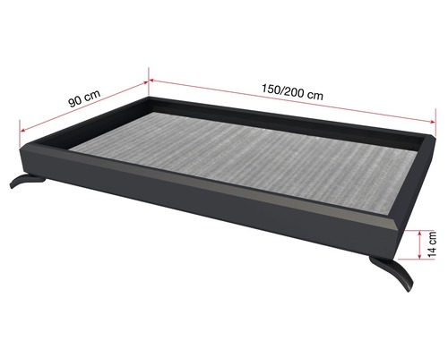 Obdélníkový květináč o rozměrech 90 cm x 150/200 cm x 14 cm