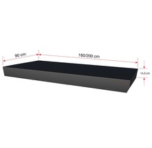 Obdélníkové zobrazení truhlíku s rozměry 90 cm šířka, 160 nebo 200 cm délka a 14,5 cm výška
