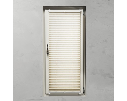Pohled na okno s plisovanou žaluzií