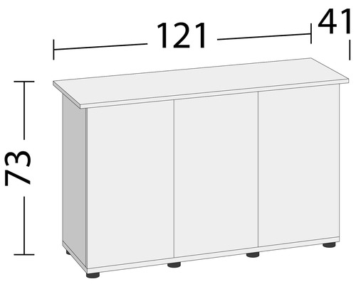 Ilustrace spodní skříňky se třemi dvířky a rozměry