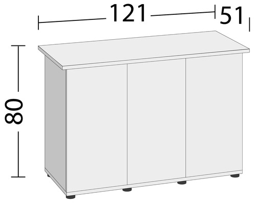 Obrázek spodní skříňky o rozměrech 80, 121 a 51 centimetrů.