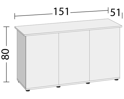 Skříň se třemi dvířky a rozměry 151 x 51 x 80 centimetrů.