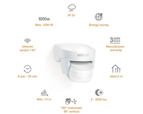 Pohybový senzor Steinel s maximálním dosahem 14 metrů