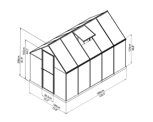 Nákres skleníku s rozměry