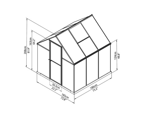 Nákres skleníku s rozměry