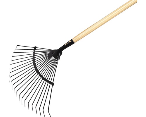 Hrábě na listí s dřevěnou násadou a kovovými hroty