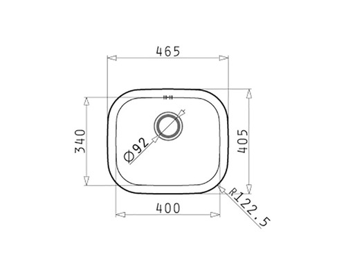 Technický výkres kuchyňského dřezu s rozměry