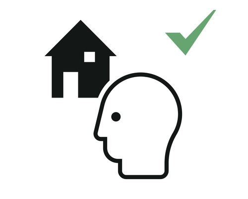 Symbol pro plánování domu s profilem hlavy a hákem