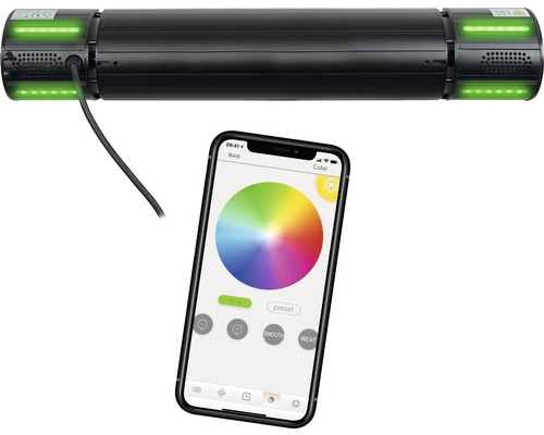 Černá LED lampa s aplikací pro ovládání pomocí chytrého telefonu