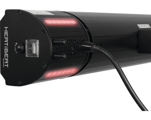 Detailní pohled na ohřívač s napájecím kabelem, ovládacími prvky a logem HEAT & BEAT