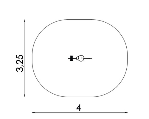Technický nákres oválného tvaru o rozměrech 3,25 a 4