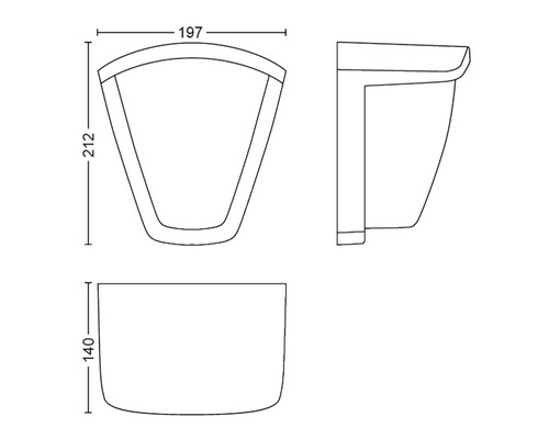 Technický nákres umyvadla s rozměry