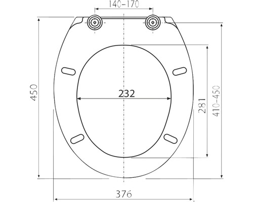Technický nákres záchodového prkénka s rozměry