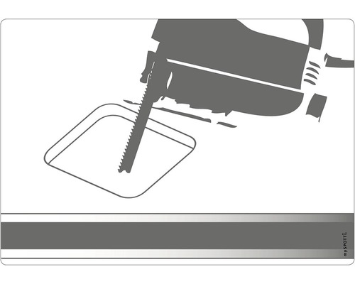 Ilustrace přímočaré pily vyřezávající čtvercový tvar.