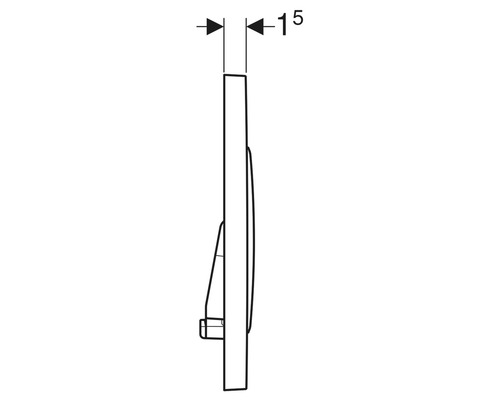 Technický nákres ovládacího panelu splachovacího systému WC s rozměry