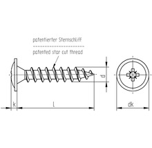 Technický nákres šroubu s patentovaným hvězdicovým výbrusem
