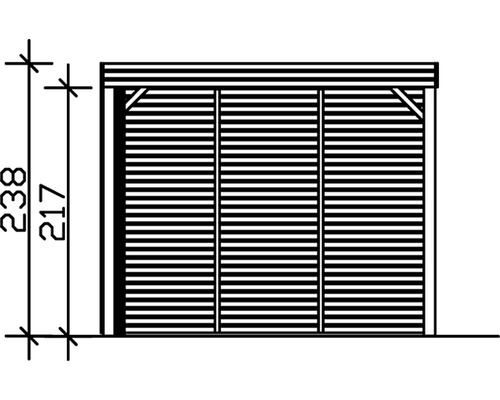 Technický nákres zahradního domku s výškami