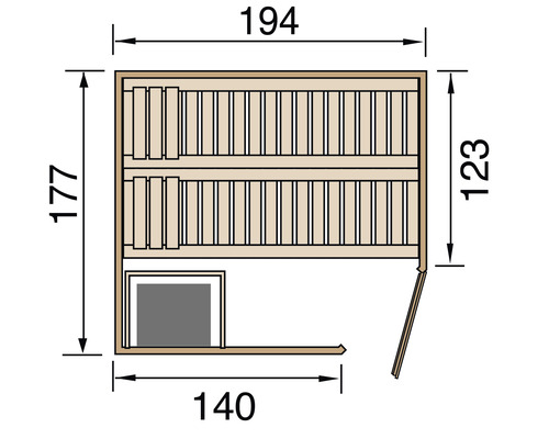 Půdorys sauny s rozměry