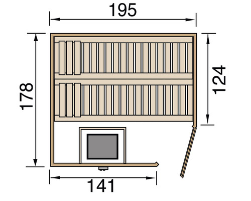 Technický výkres sauny s rozměry