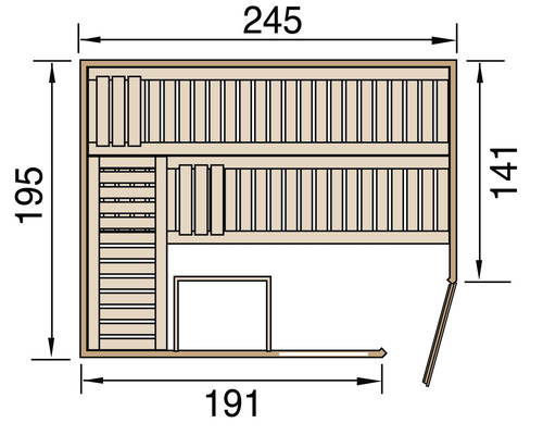 Půdorys sauny s rozměry