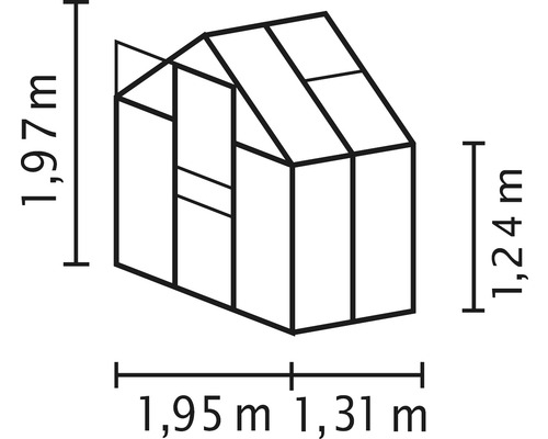 Technický výkres skleníku s výškou a šířkou