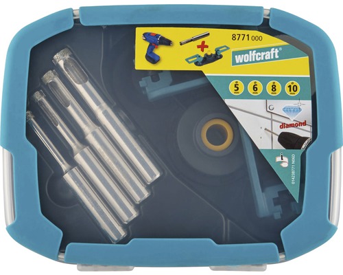 Sada diamantových vrtacích korunek Wolfcraft v plastovém boxu