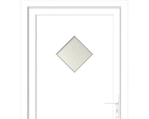 Bílé dveře s kosočtvercovou skleněnou vložkou