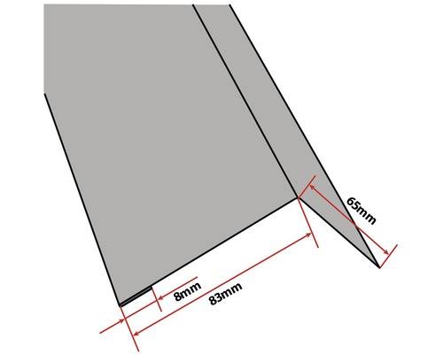 Detailní pohled na Z profil s rozměry 8 mm, 65 mm a 83 mm.