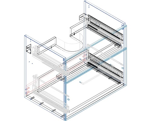Nákres koupelnové skříňky s vedením zásuvek