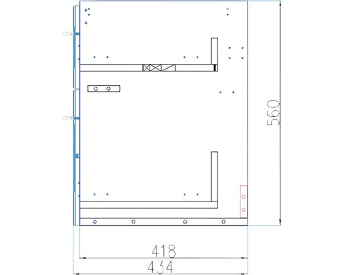 Technický nákres skříně s rozměry.