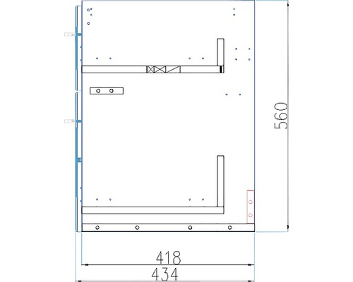 Technický nákres skříně s rozměry 418, 434 a 560 milimetrů.
