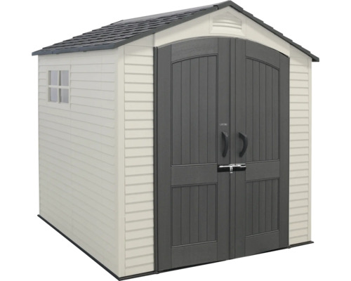 Plastový zahradní domek s dvoukřídlými dveřmi a oknem